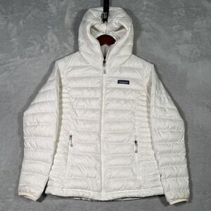 Patagonia Down Sweater Hoody Jacket Womens XS White Puffer Full Zip*